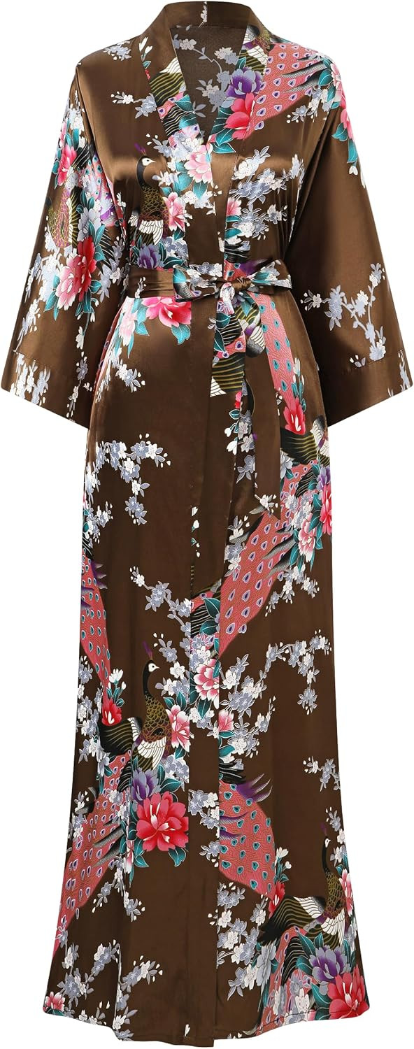 BABEYOND Kimono Robes for Women Satin Peacock Dressing Gown with Pockets | Amazon (US)