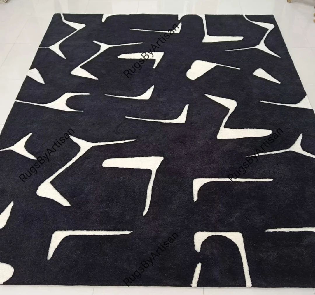 Sway Tufted Black and White Area Rug for Living Room Bedroom - Etsy | Etsy (US)
