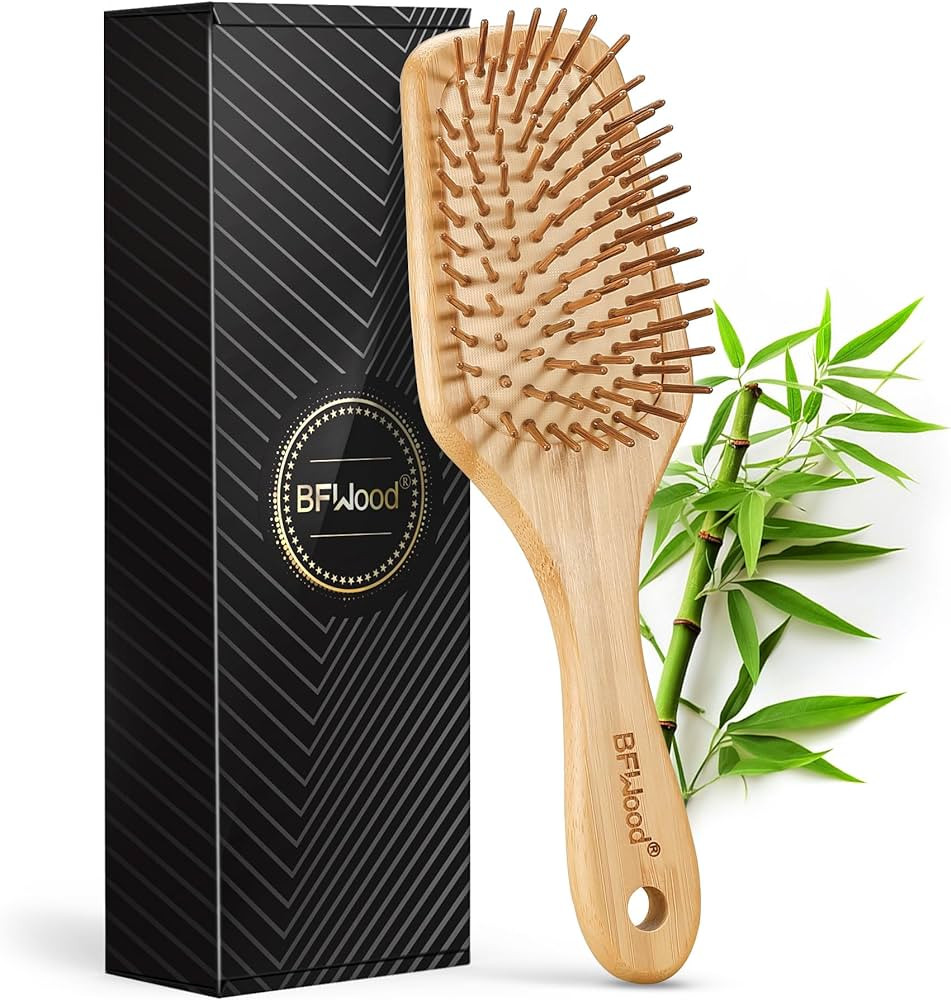 BFWood Bamboo Paddle Hairbrush with Bamboo Bristles for Massaging Scalp | Amazon (US)