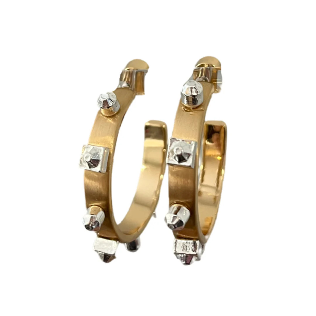 Mixed Metal Hoop - Gold (with matte silver stones) | Smith and Co. Jewel Design