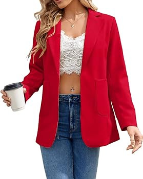 Cnkwei Womens Casual Blazers Open Front Long Sleeve Lapel Collar Work Office Jacket | Amazon (US)