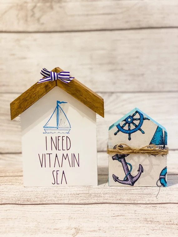 Beach Wood Houses Set of 2 Coastal Farmhouse | Etsy | Etsy (US)