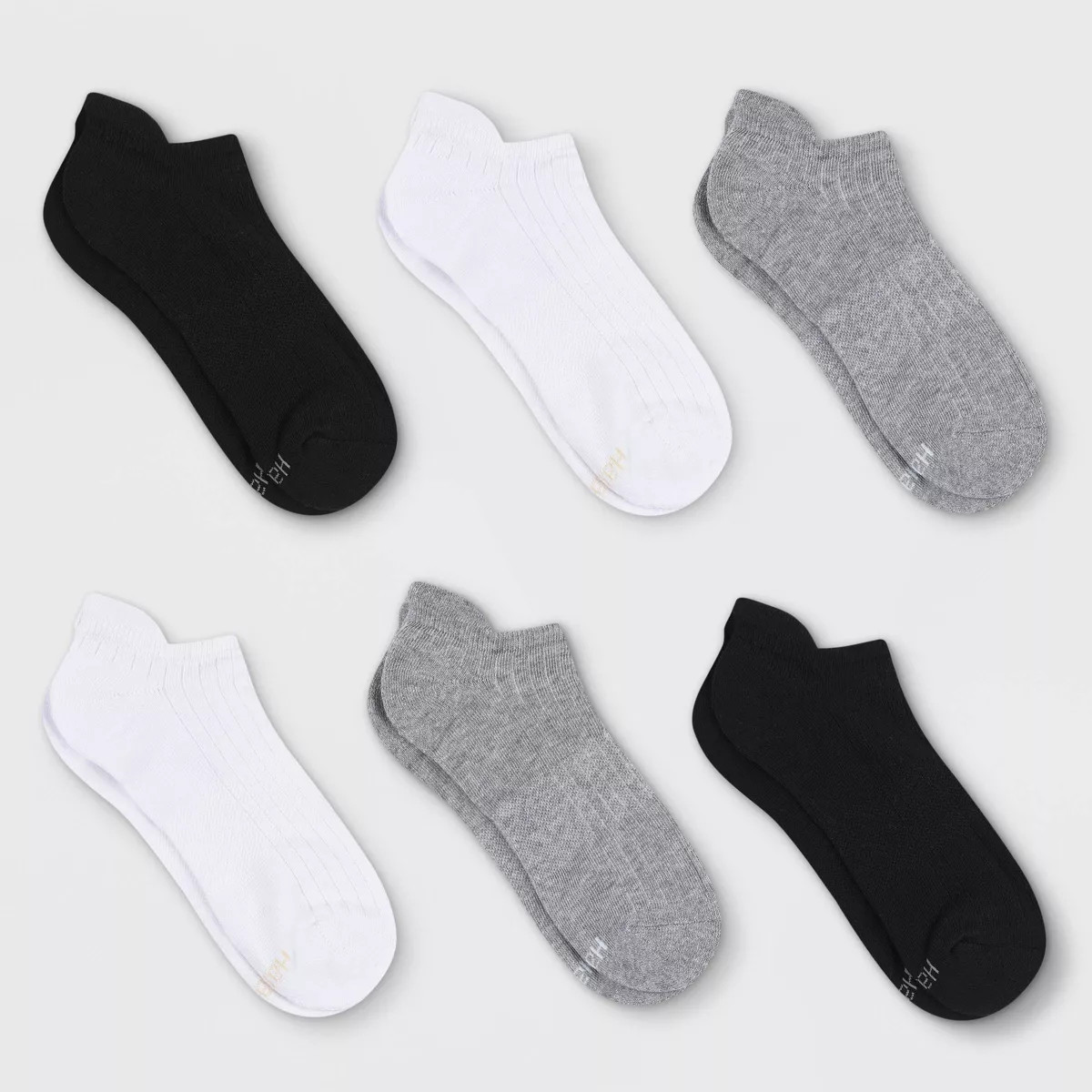 Hanes Pure Comfort Women's Organic Cotton Ribbed 6pk No Show Tab Casual Socks - Heather Gray/Blac... | Target