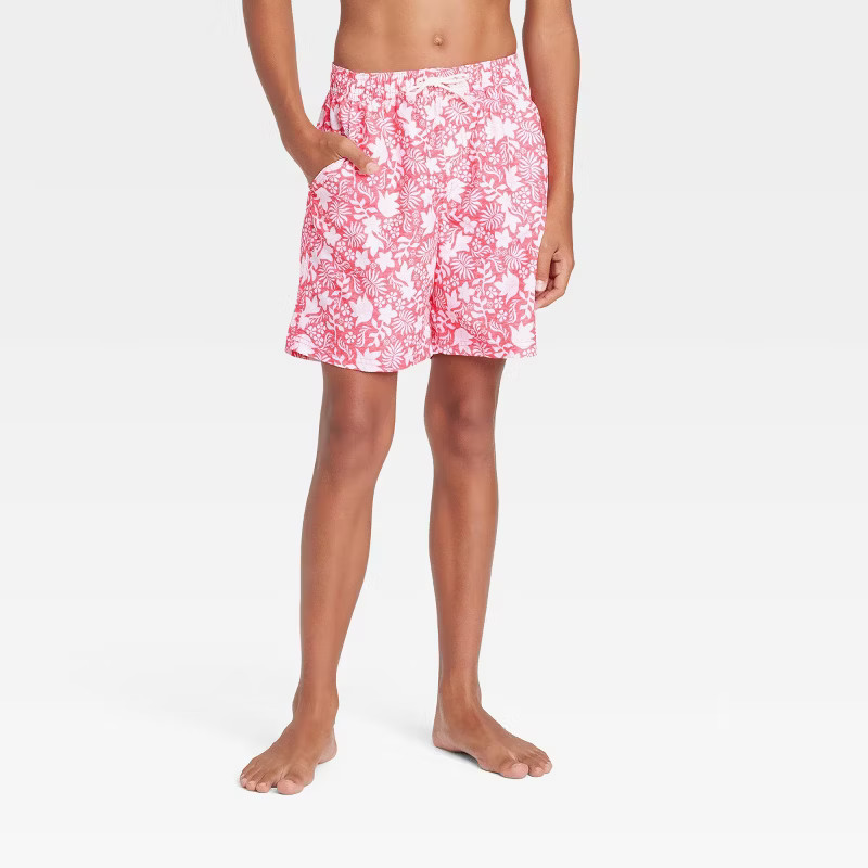 Boys' Floral Print Swim Trunks - art class™ Neon Pink | Target