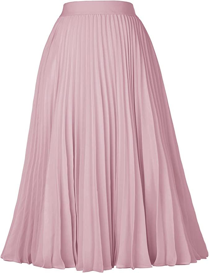 GRACE KARIN Women High Elastic Waist Pleated Chiffon Skirt Midi Swing A-line Skirts | Amazon (US)