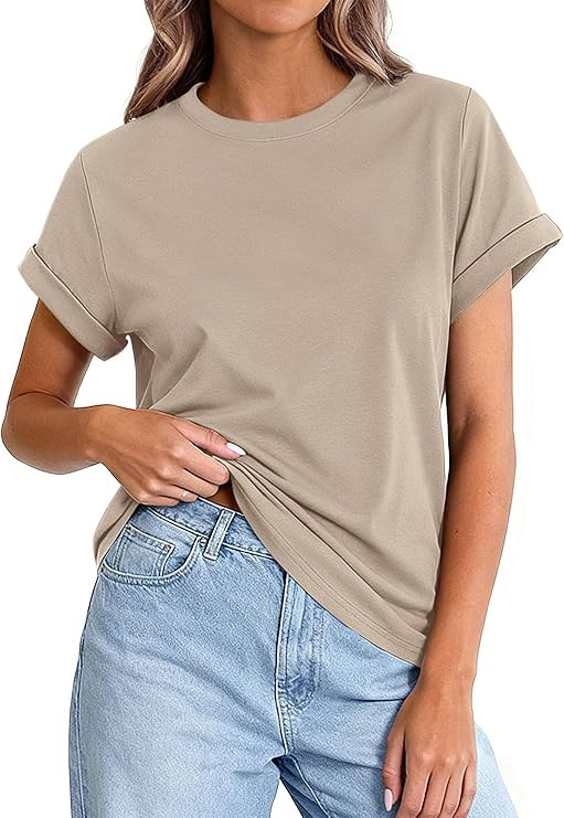 PRETTYGARDEN Womens Summer Tops 2026 Spring Casual Rolled Short Sleeve Basic Tees Crew Neck Work ... | Amazon (US)
