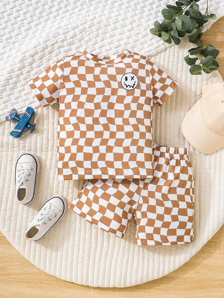 SHEIN Baby Boy Checker Print Tee & Shorts | SHEIN