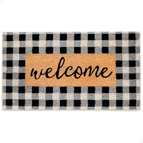 THEODORE MAGNUS Door Mat - Welcome Mat for Front Door with Non-Slip Backing - Durable Coir Doormat - Perfect for Outside Entrance and Entryway Matt - Outdoor/Indoor - Buffalo Check - 17" x 30" | Amazon (US)