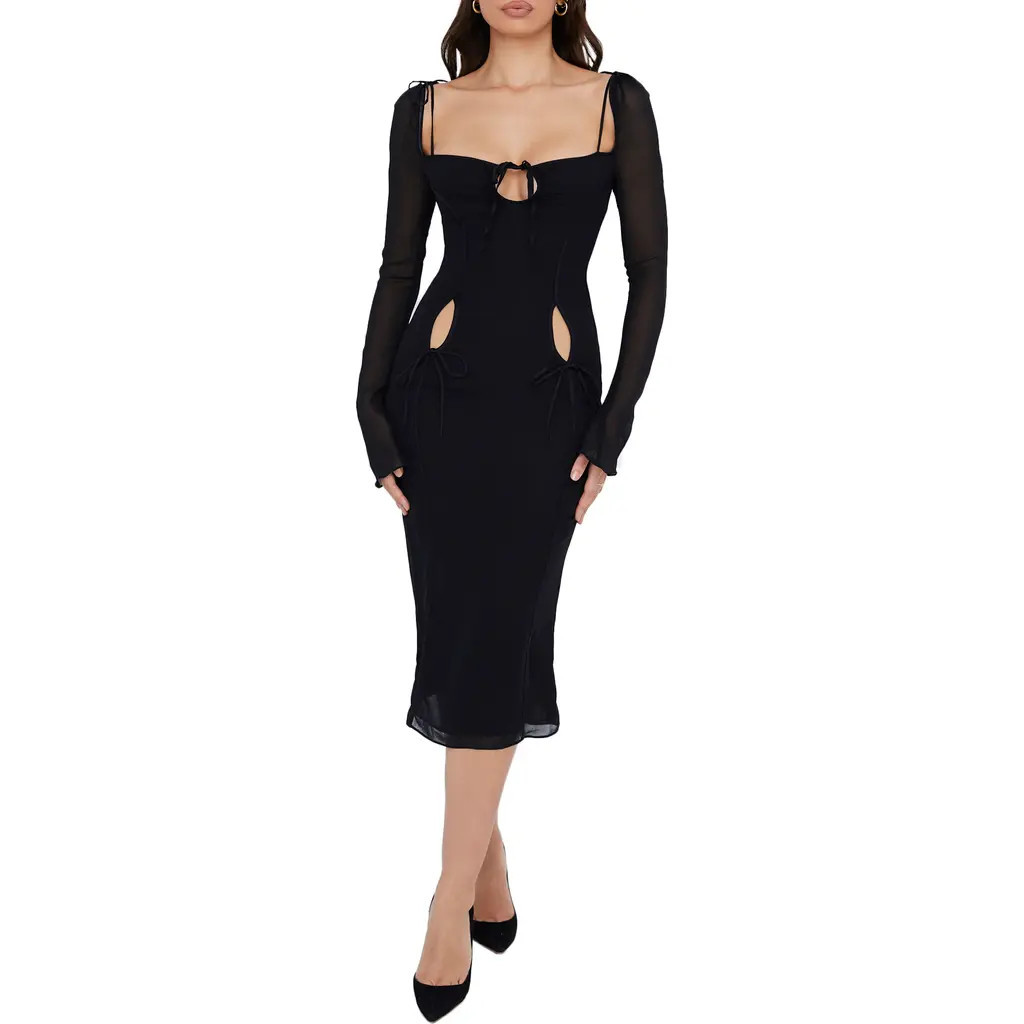 HOUSE OF CB Ophelia Georgette Cutout Midi Dress in Black at Nordstrom, Size X-Large A | Nordstrom