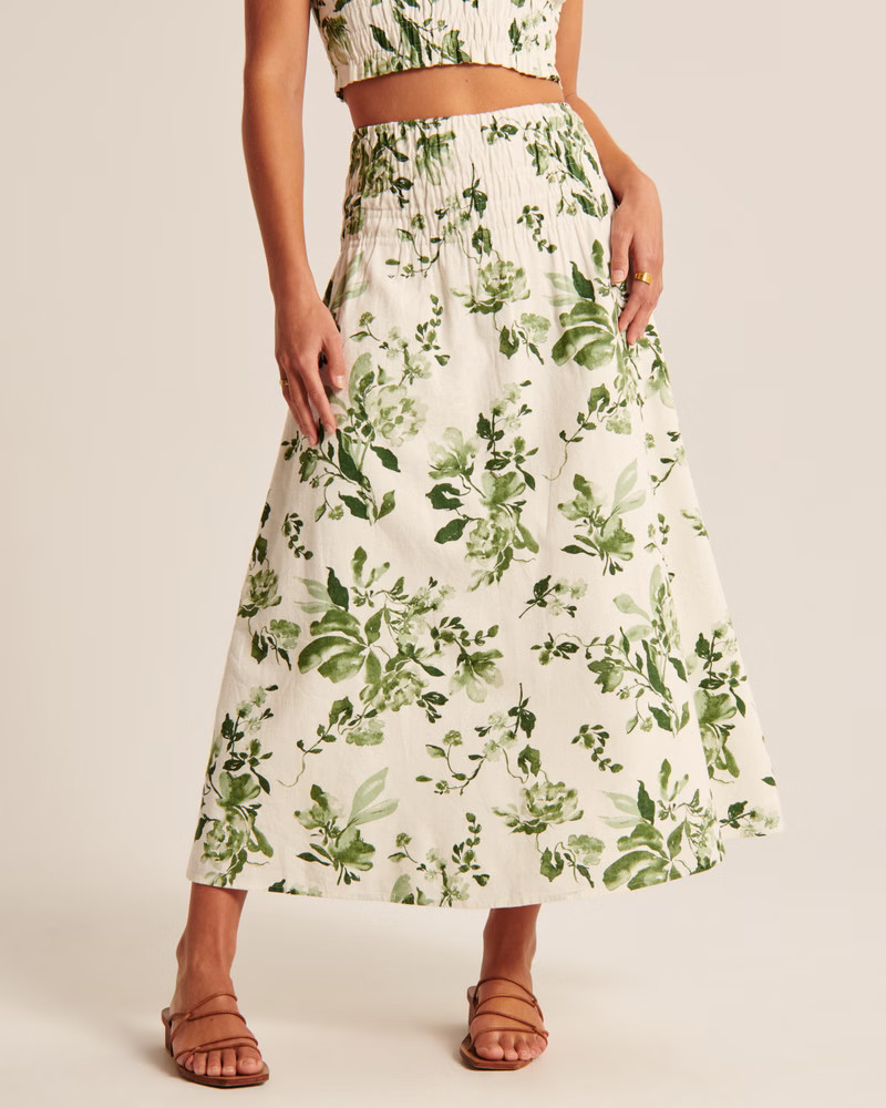 Linen-Blend Ruched Waist Maxi Skirt | Abercrombie & Fitch (UK)