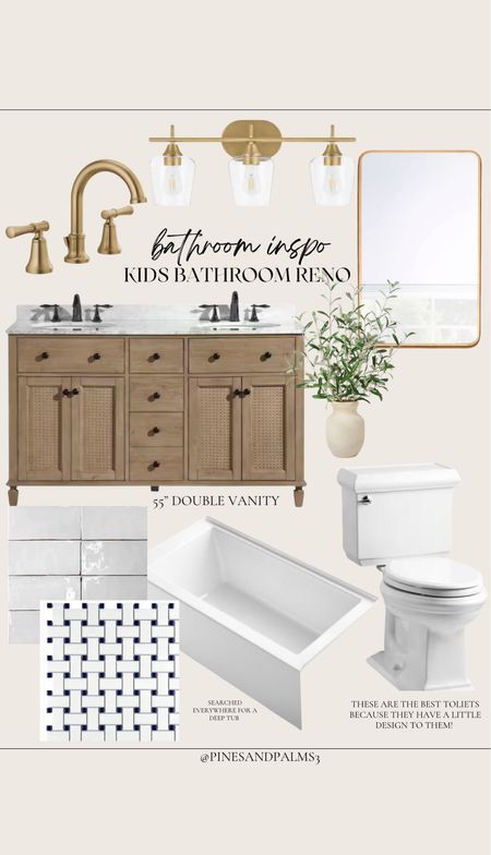 Bathroom renovation inspo 
Bathroom vanity, double vanity, bathroom light, bathroom tile 

#LTKsalealert #LTKhome #LTKfindsunder100