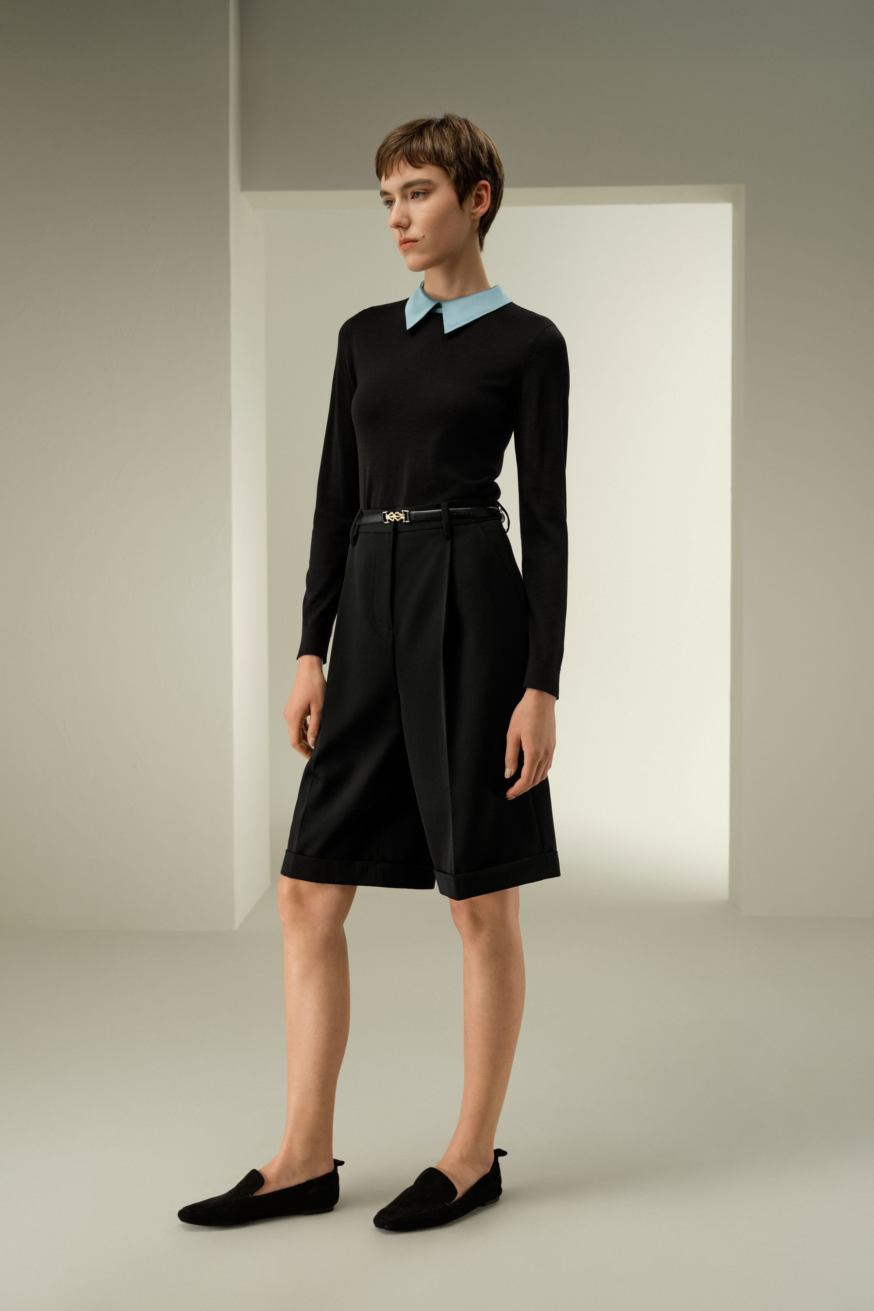 LSxES Tailored Knee-Length Wool Shorts | LILYSILK