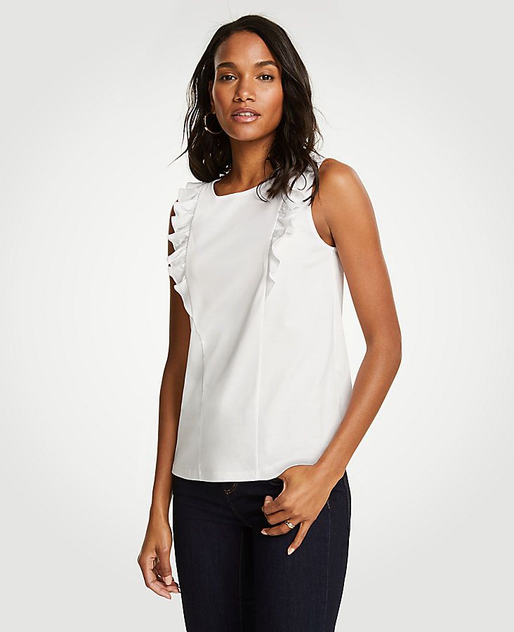 Refined Cotton Ruffle Shell | Ann Taylor (US)