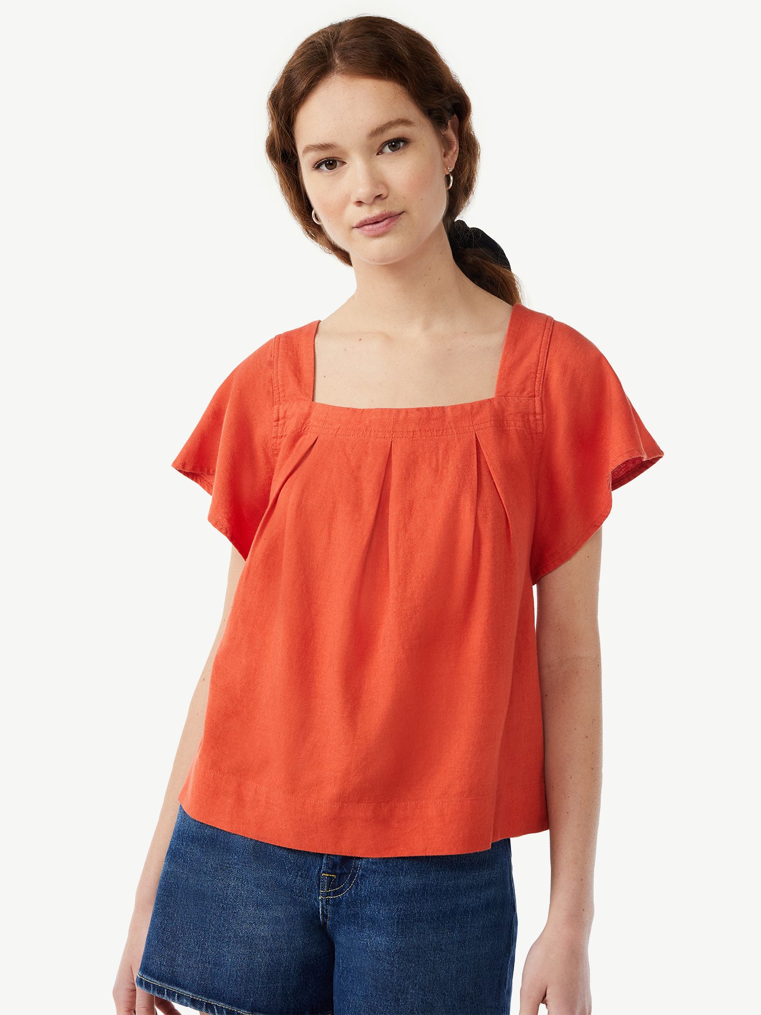 Free Assembly Women's Square Neck Flutter Sleeve Top | Walmart (US)