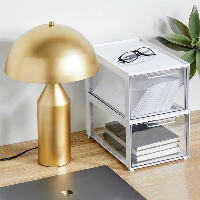 mDesign Metal Dome Desk Lamp - Slim Table Top Lamp Light for Home Office, Bedroom, Nursery, or Li... | Amazon (US)