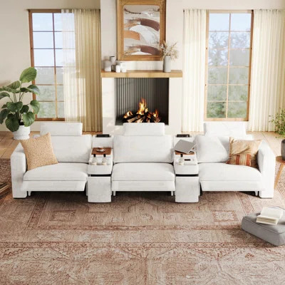3 Seater Chenille Oversized Modular Sectional Sofa With Power Recliner Cloud Reclining Couch With Double Storage Drawer Charging Cup Holders | Wayfair North America