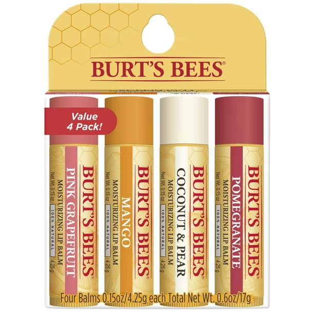 Burt's Bees 100% Natural Moisturizing Lip Balm Superfruit Pack, 4 Count - Walmart.com | Walmart (US)