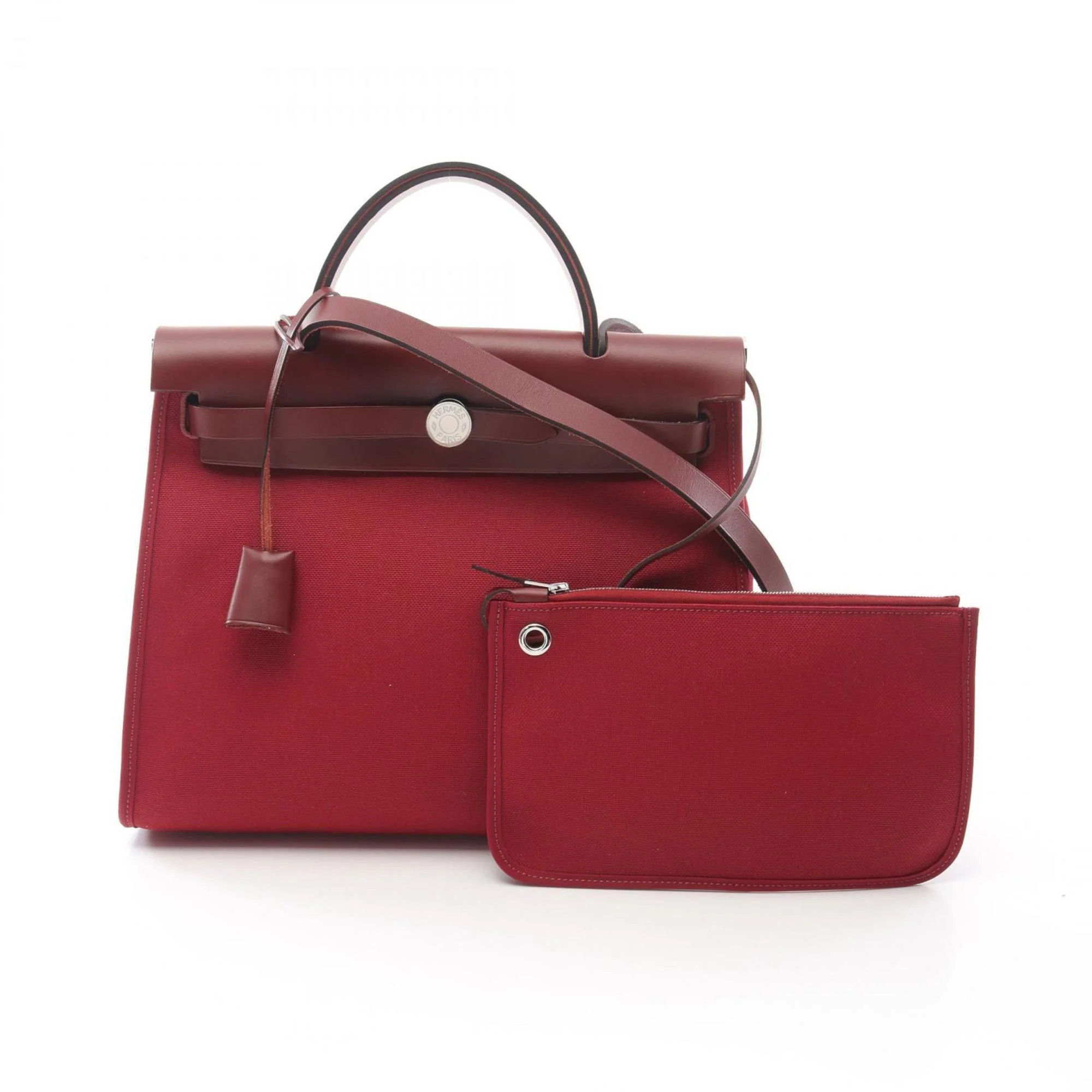 Hermes Rouge Casaque Canvas Leather Handbag (Pre-Owned) | Shop Simon