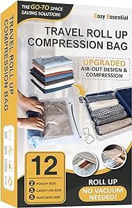 12 Hand Roll Up Compression Travel Bags-Space Saver Bags for Luggage and Cruises (5 Large, 5 Medi... | Amazon (US)