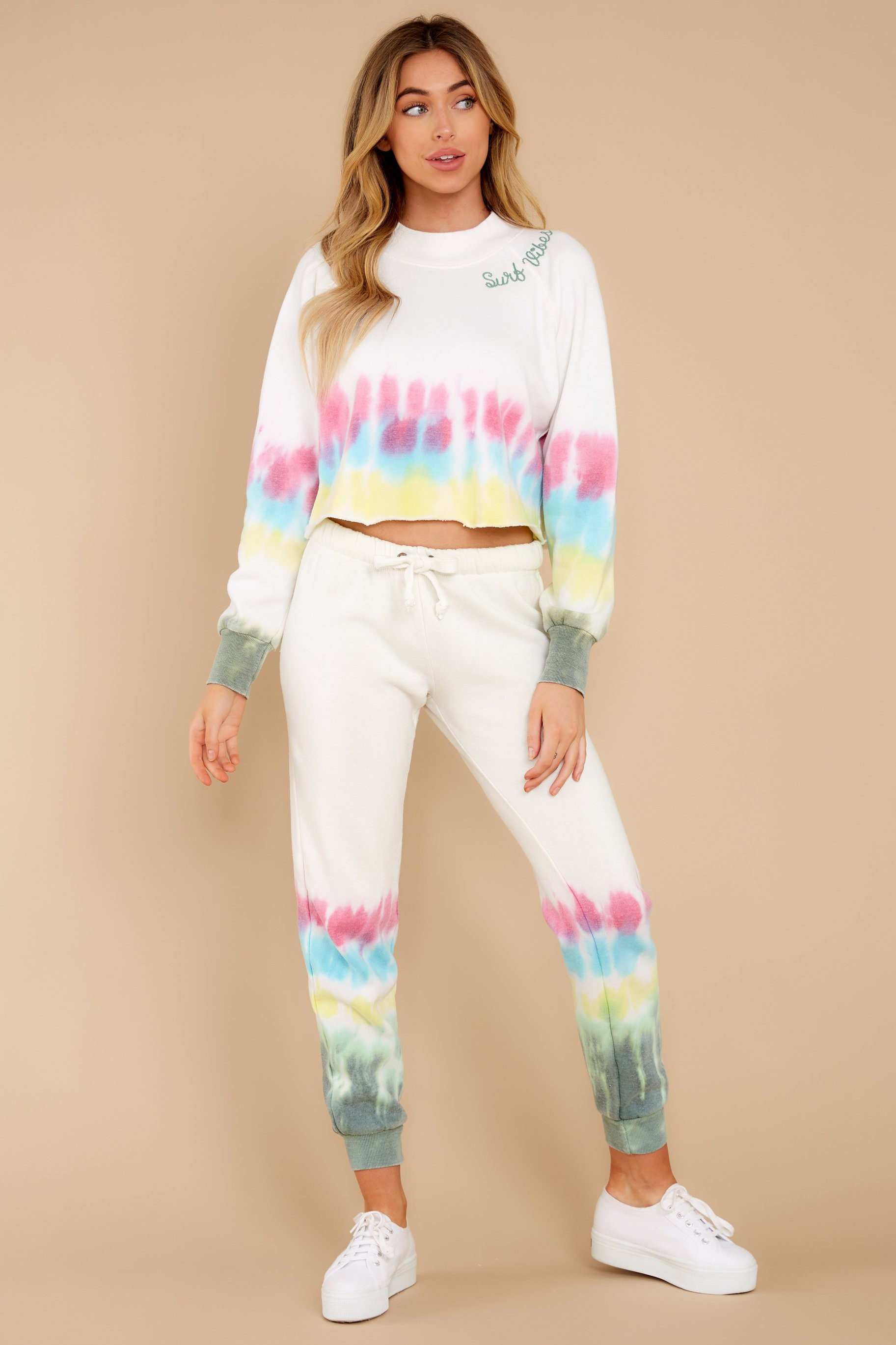 Surf Vibes White Multi Tie Dye Sweatshirt | Red Dress 