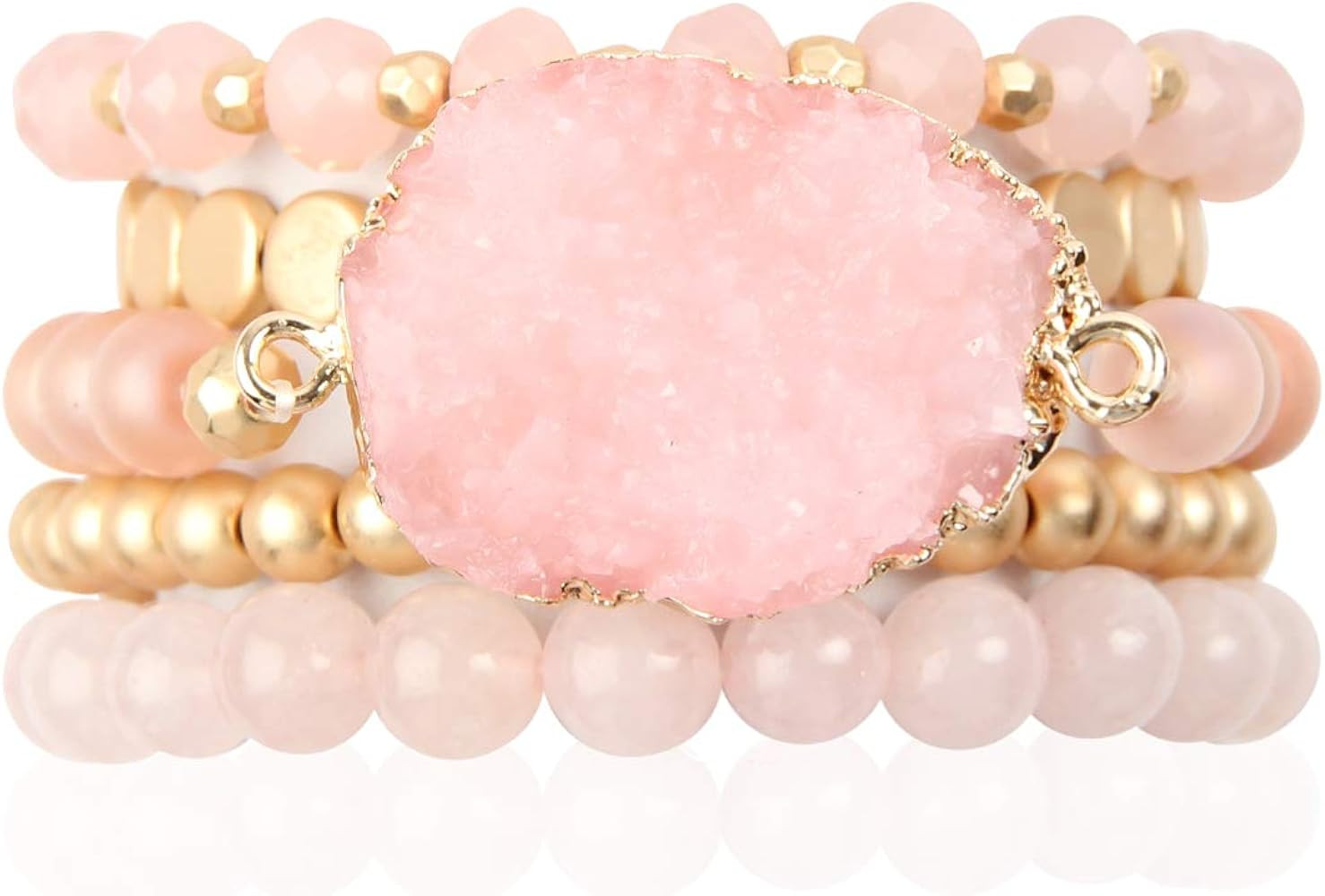 RIAH FASHION Bohemian Acrylic Druzy Multi-Layer Bead Statement Bracelet - Versatile Faux Stone Pe... | Amazon (US)