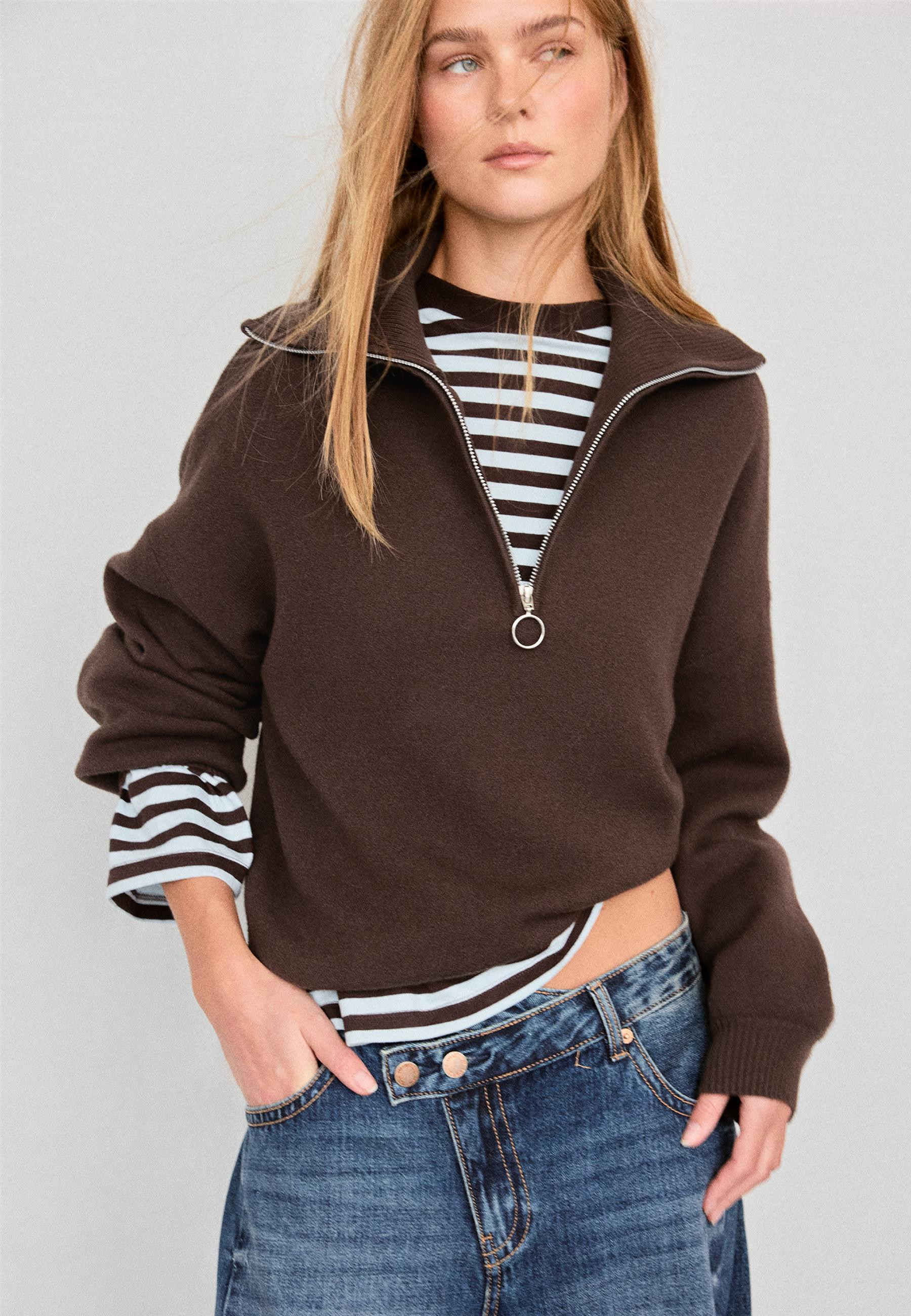 Stradivarius Knit jumper with zip  Black S | Stradivarius (UK)