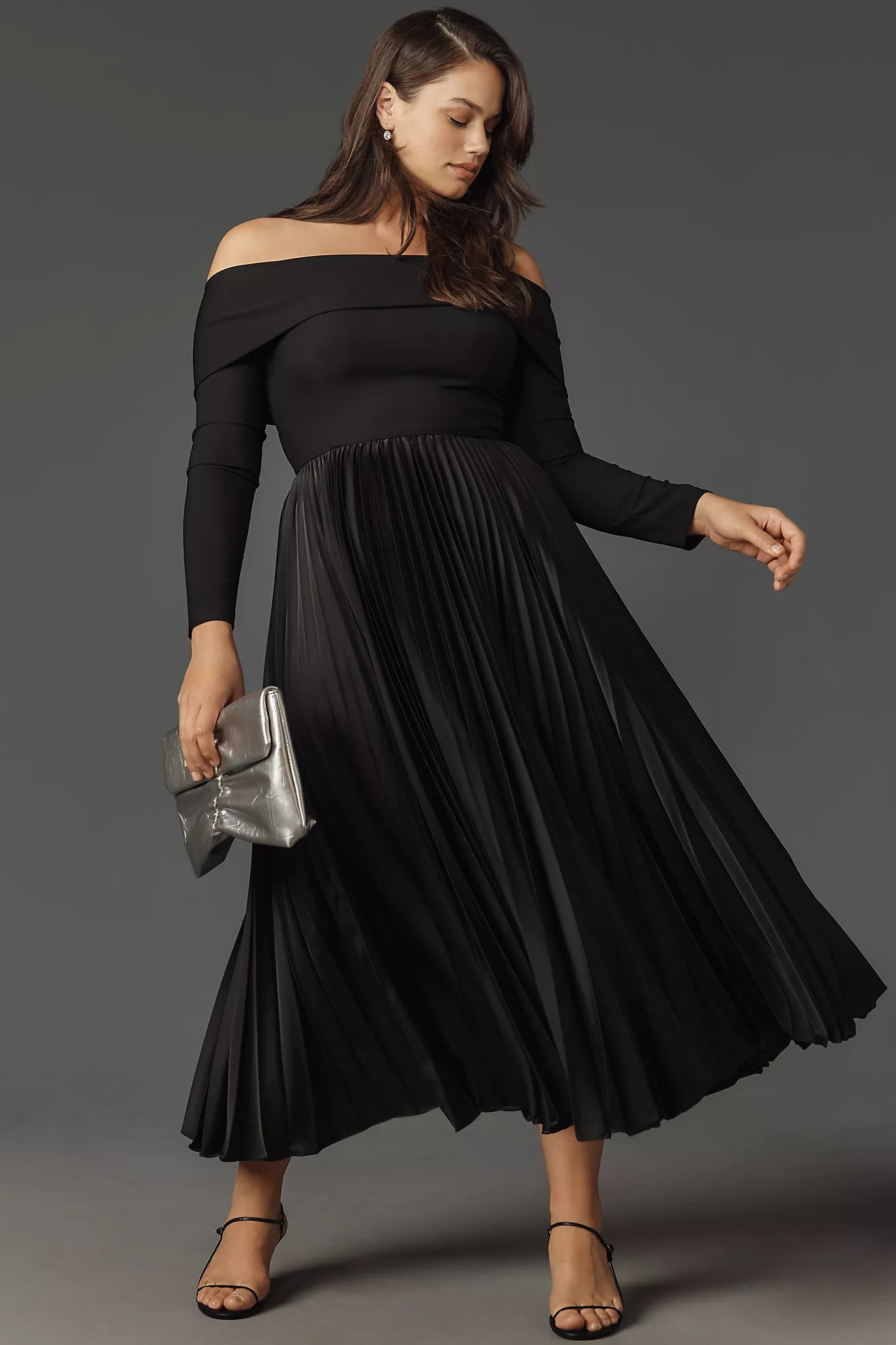 Hutch Long-Sleeve Off-The-Shoulder Pleated Maxi Dress | Anthropologie (US)