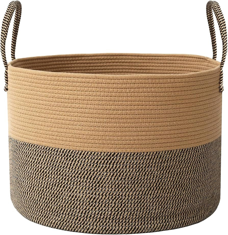115L Extra Large Blanket Basket for Living Room - Woven Cotton Rope Laundry Hamper with Reinforce... | Amazon (US)