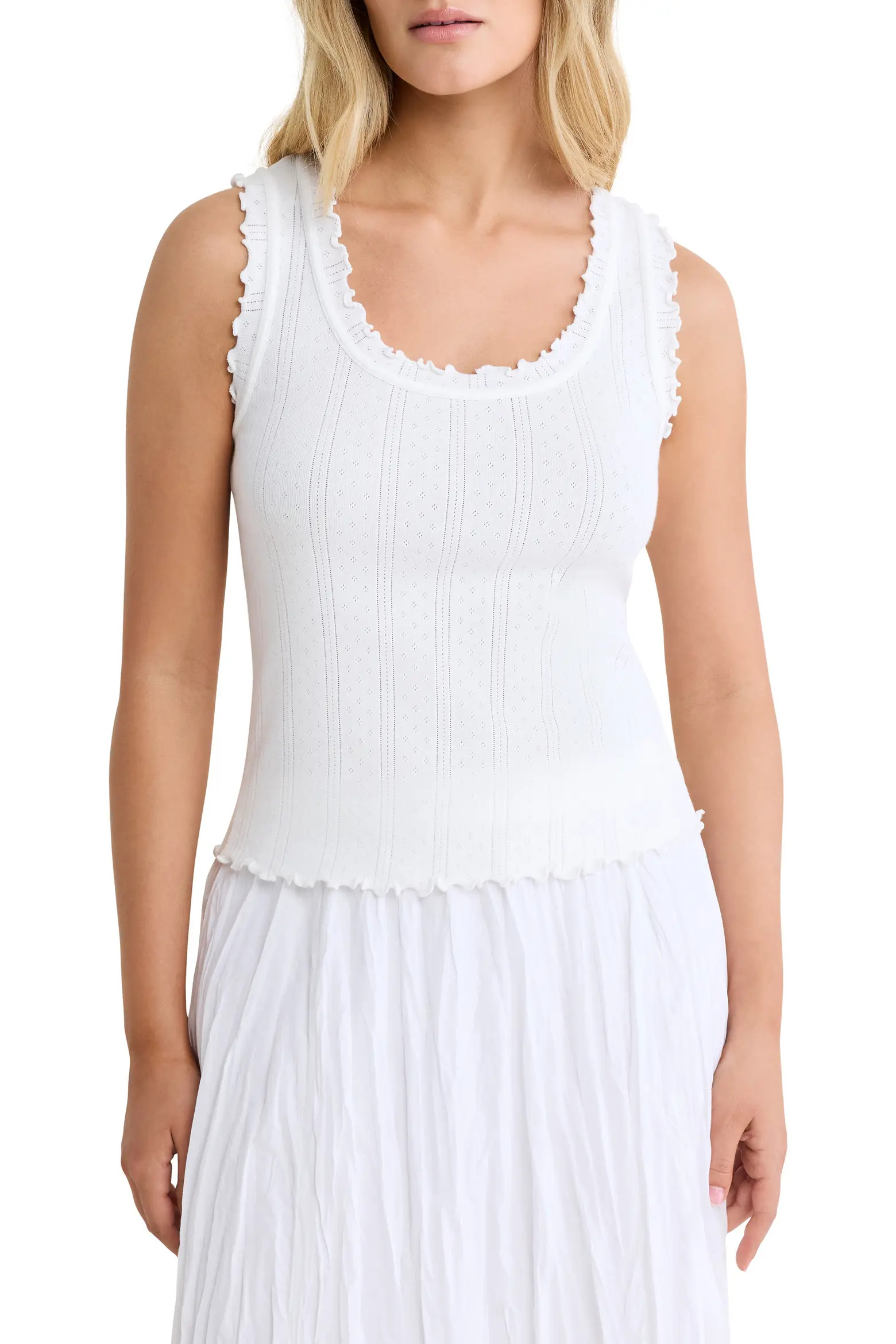 Ella Rib Lettuce Trim Cotton Pointelle Tank (Women) | Nordstrom | Nordstrom