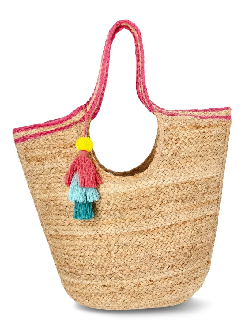 No Boundaries Jute Tote Bag, Natural, Women’s - Walmart.com | Walmart (US)