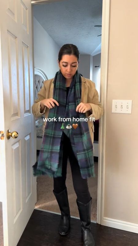 Cute simple work from home outfit. Fun holiday accessories like this old navy chunky plaid scarf! Love my high black boots. And this blazer has been on repeat for me! AMYSTRATTON25OFF at pink blush!! 

#LTKHoliday #LTKSeasonal #LTKworkwear