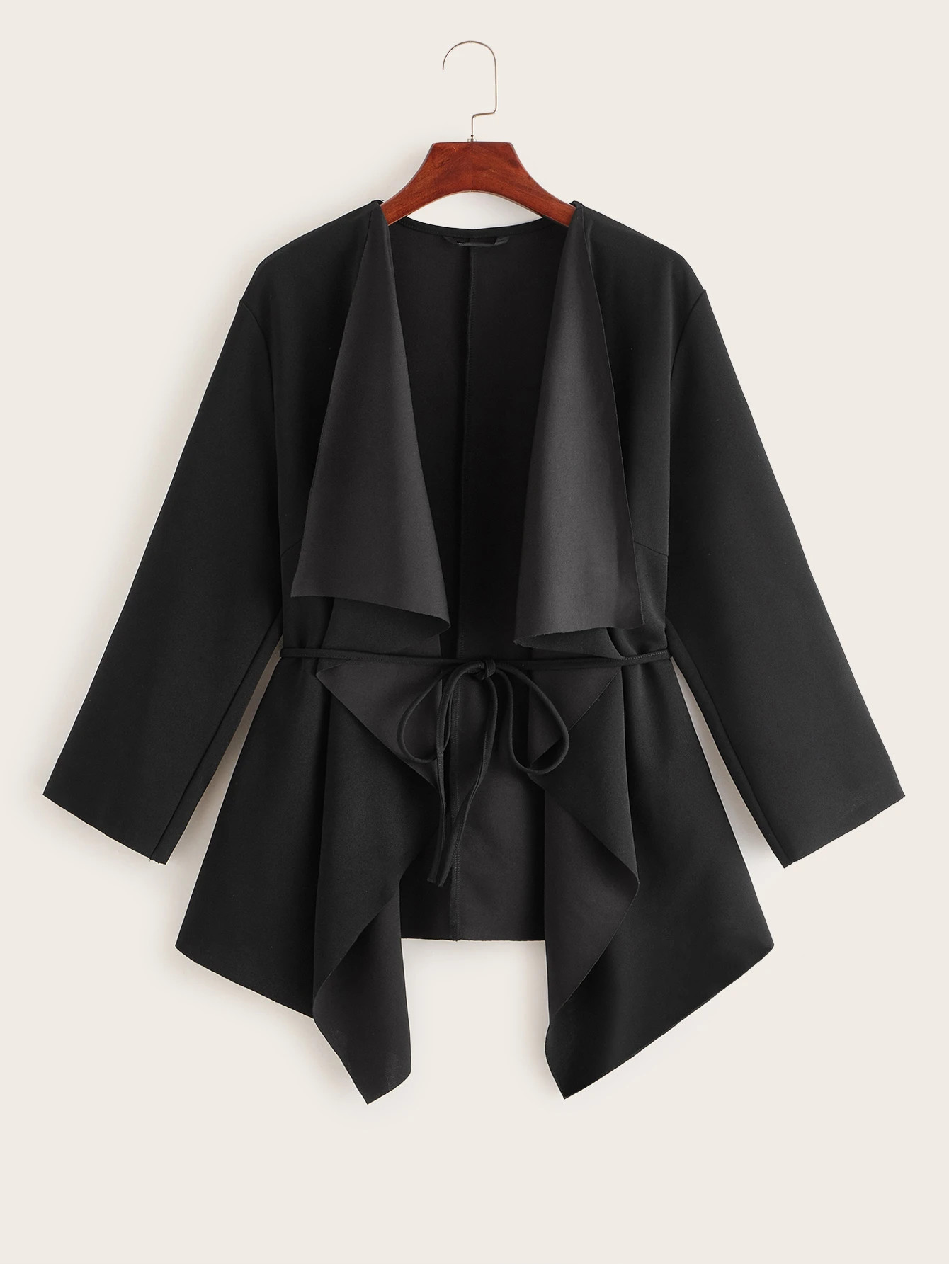SHEIN Plus Waterfall Collar Belted Coat | SHEIN