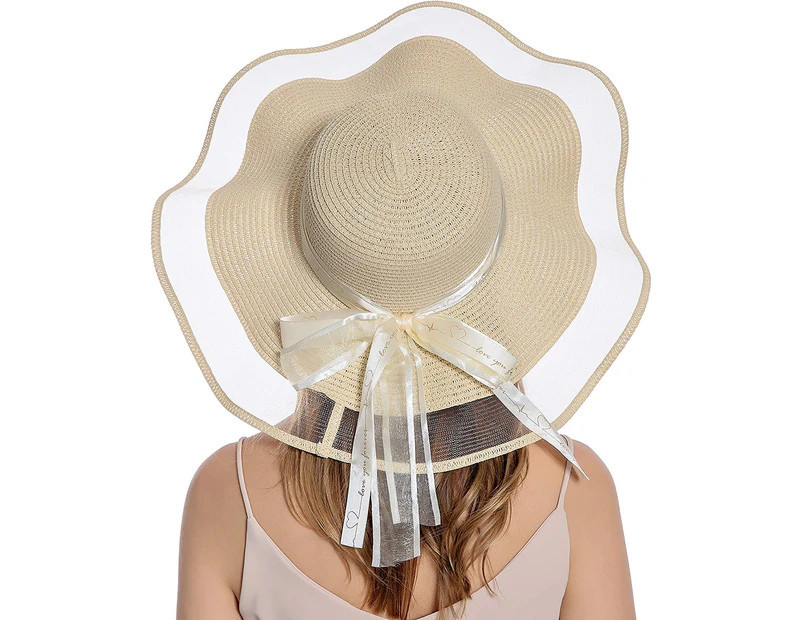 Womens Sun Straw Hat UV UPF50 Travel Foldable Wide Brim Summer Beach Hats | Catch.com.au