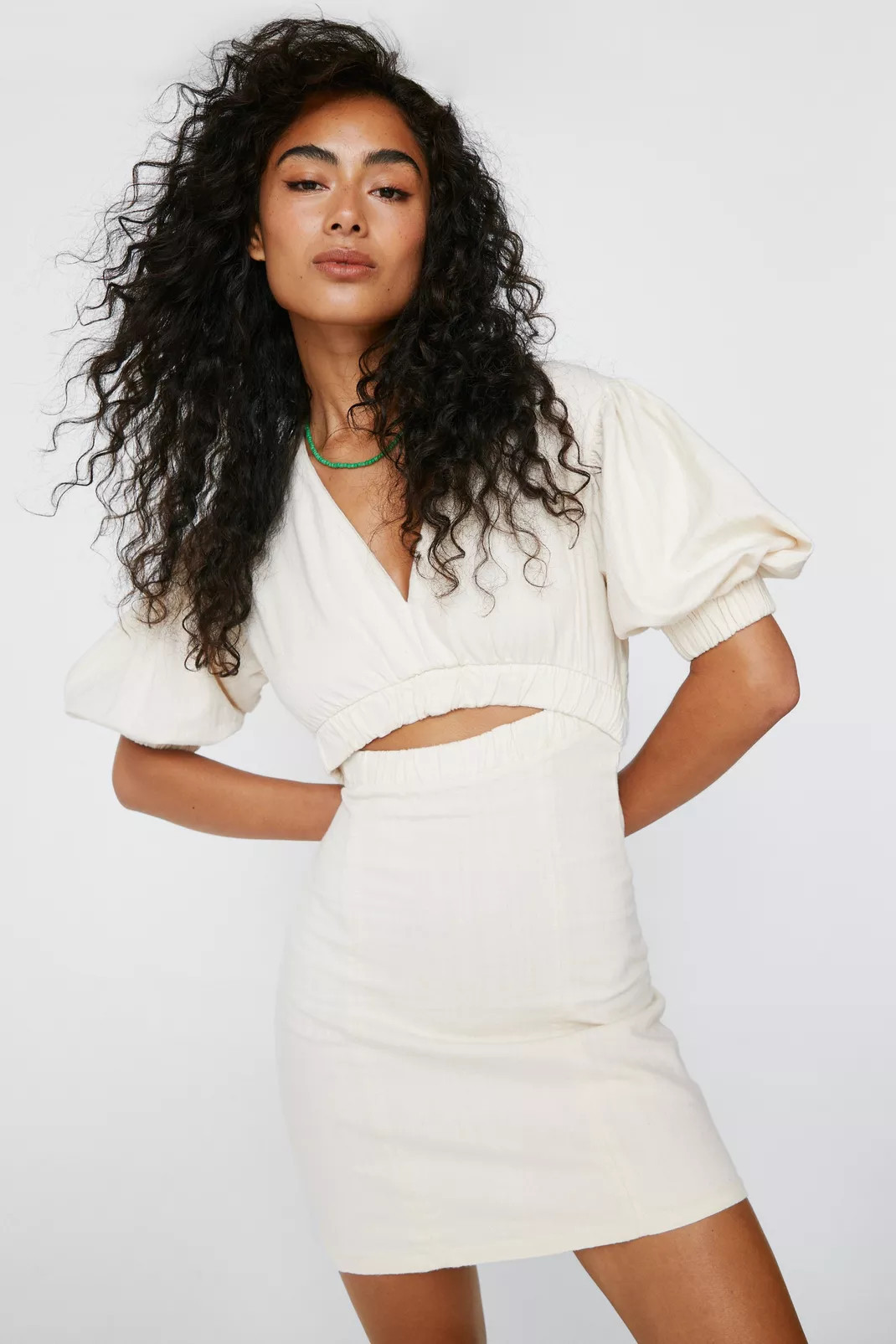 Puff Sleeve V-Neckline Mini Dress | Nasty Gal (US)