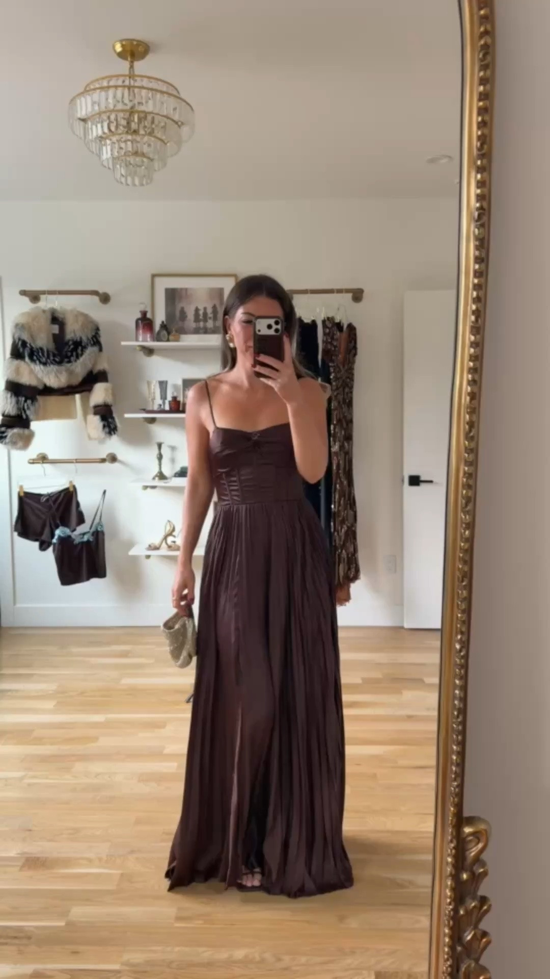 brown satin maxi with thin straps, a pleated skirt, and a front slit vici fall and winter wedding guest and special occasion dress ✨

codes -
Vici: Emerson35

In 5’4” and sized down to xs 

fall event, fall wedding guest dresses, cocktail dresses, semi-formal dresses, black tie wedding guest dresses, destination wedding guest dresses, garden party dresses, wedding guest outfit ideas

#LTKWedding #LTKSeasonal #LTKootd