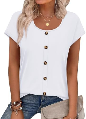 WIHOLL Womens Summer Tops Cap Short Sleeve Shirts Button Down Blouses U Neck T Shirts Fashion Clo... | Amazon (US)