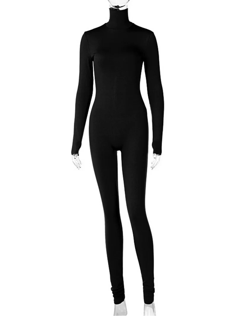 Raenseen Women's Turtleneck Full Bodycon Jumpsuit Bodysuit Long Sleeve Zip Back Catsuit Romper Bl... | Walmart (US)