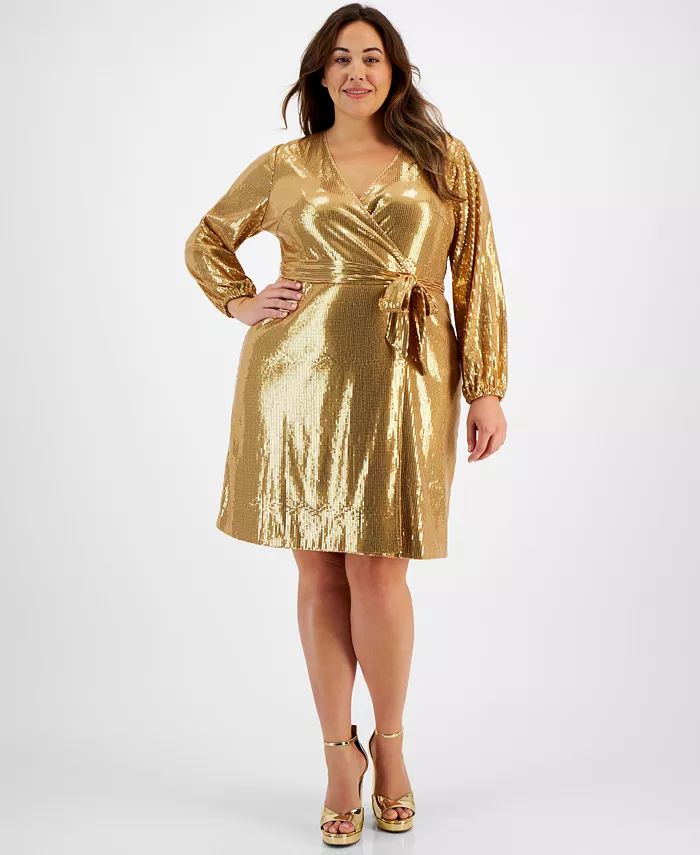 Family Matching Plus Size Long-Sleeve Sequin Wrap Dress, Created for Macy's | Macy's