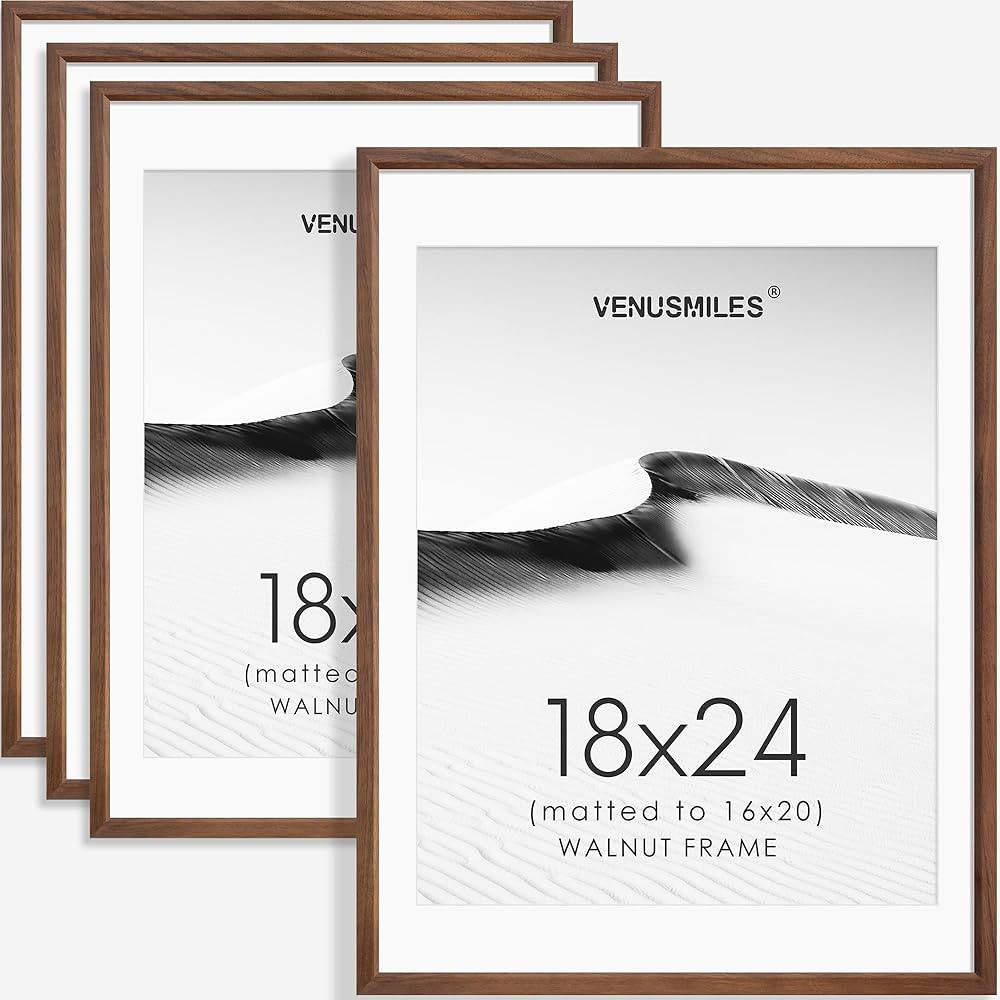 18x24 Poster Frame Set of 4 Natural Solid Walnut Photo Frames with 16x20 Removable Mat Wall Hangi... | Amazon (US)