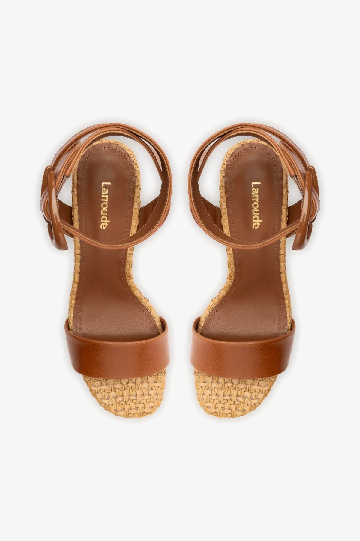 Dolly Verona Sandal In Caramel Leather and Natural Raffia | Larroude