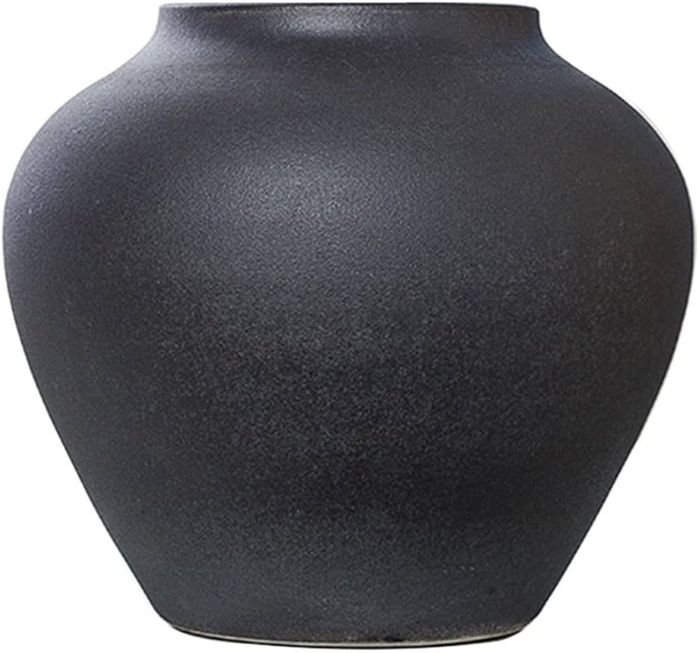 Hand Frosted Black Ceramic Vase Living Room Balcony Outdoor Retro Pottery Jar Fresh Flowers Dried... | Amazon (US)