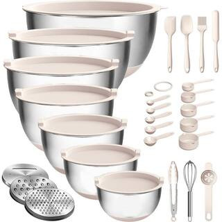 7-Piece Stainless Steel Mixing Bowl Set with Airtight Lids, Grater Attachments, Non-Slip Base, Silver | The Home Depot