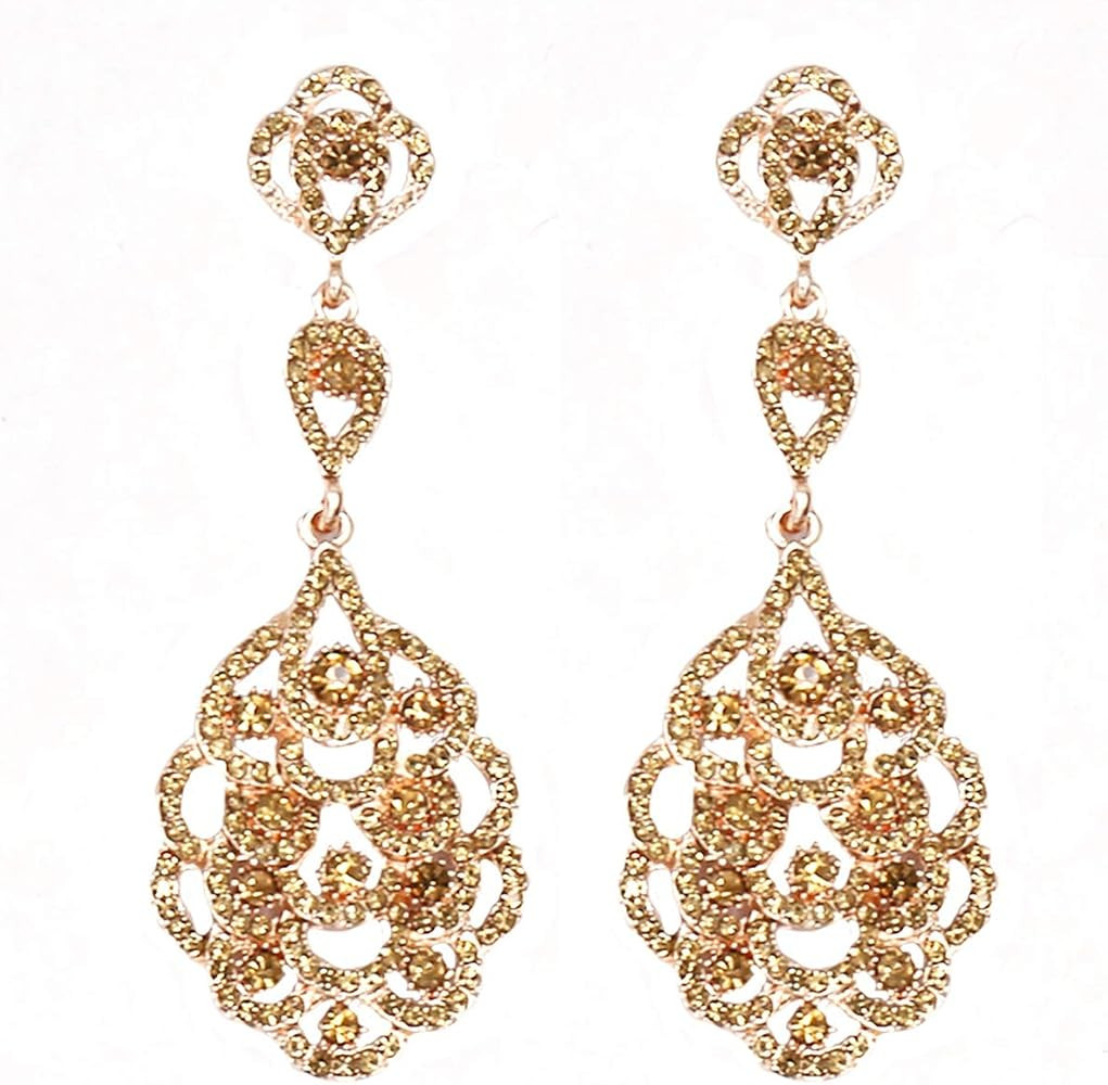 Wedding Teardrop Dangle Earrings Crystal Rhinestone Beaded Chandelier Earrings for Brides Gold | Amazon (US)