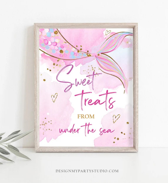 Sweet Treats Sign Mermaid Birthday Favor Sign Table Decor Party Mermaid Under The Sea Favors Snac... | Etsy (US)