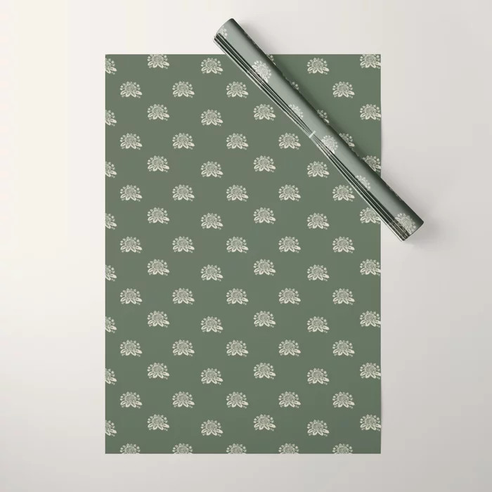 Sage Green Floral Pattern Wrapping Paper | Society6