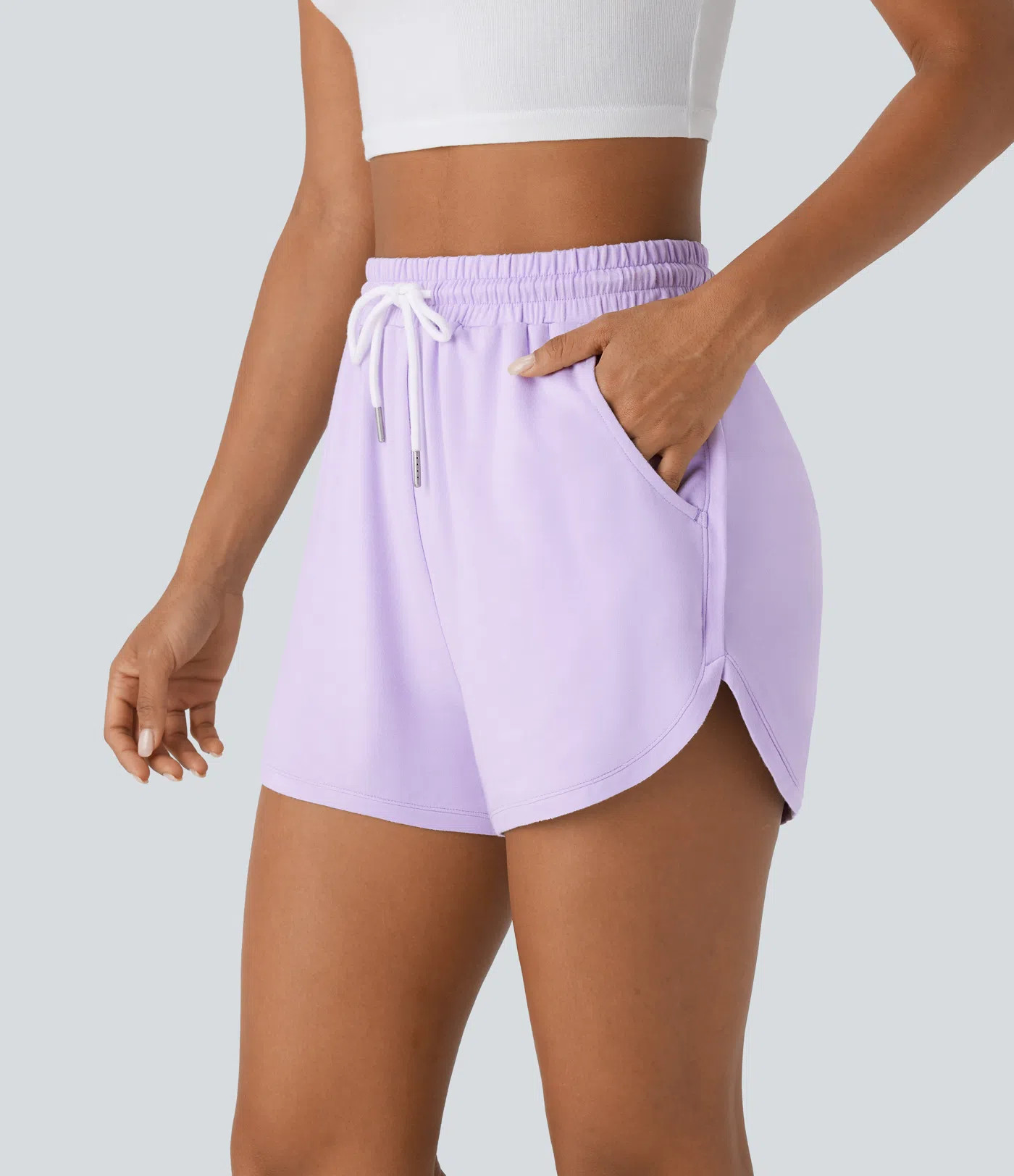 Women’s High Waisted Drawstring Side Pocket Curved Hem Casual Shorts - Halara | HALARA