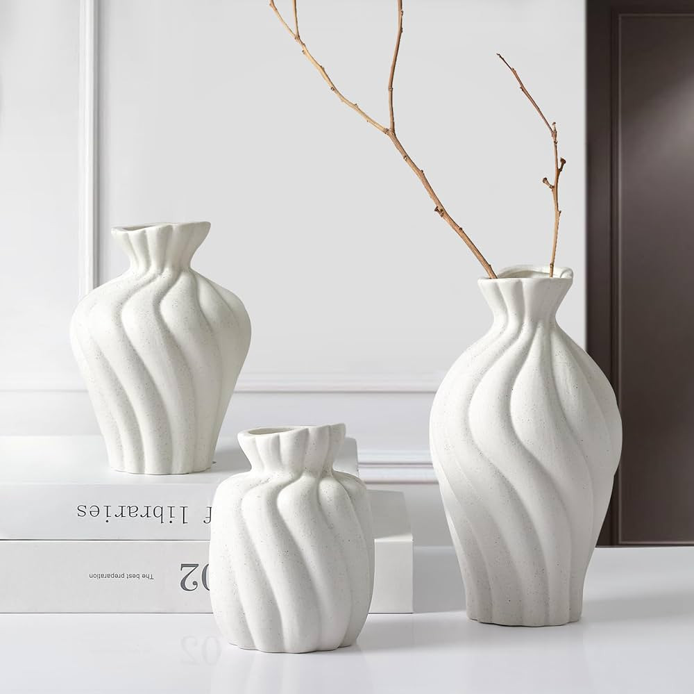 ComSaf White Ceramic Vase Set of 3 - Versatile Flower Vase Modern Vases for Room, Bathroom, Coffe... | Amazon (US)