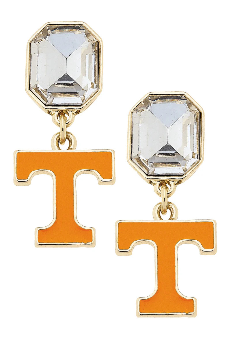 Tennessee Vols Rhinestone Enamel Logo Earrings in Shiny Gold | CANVAS