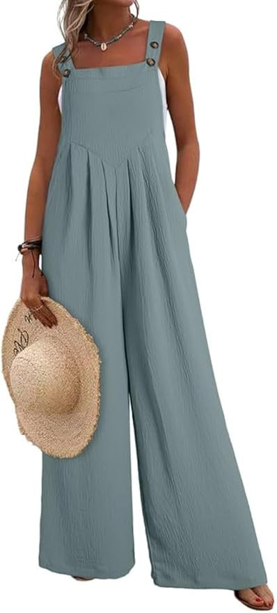 Dokotoo Women's Casual Loose Overalls Jumpsuits One Piece Sleeveless Wide Leg Long Pant Rompers W... | Amazon (US)