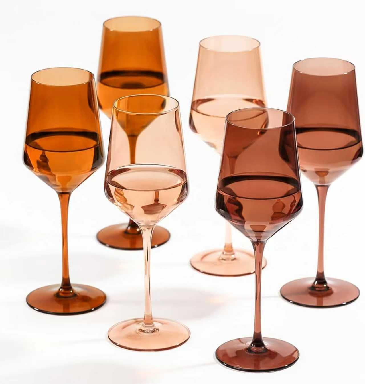 comfit Venus Wine Glasses Set of 6-14oz [Hand-Blown] Maillard-Inspired Amber & Espresso Stemware, Brown Crystal Wine Glasses, Birthday Wedding Housewarming Valentine's Day Gifts | Amazon (US)